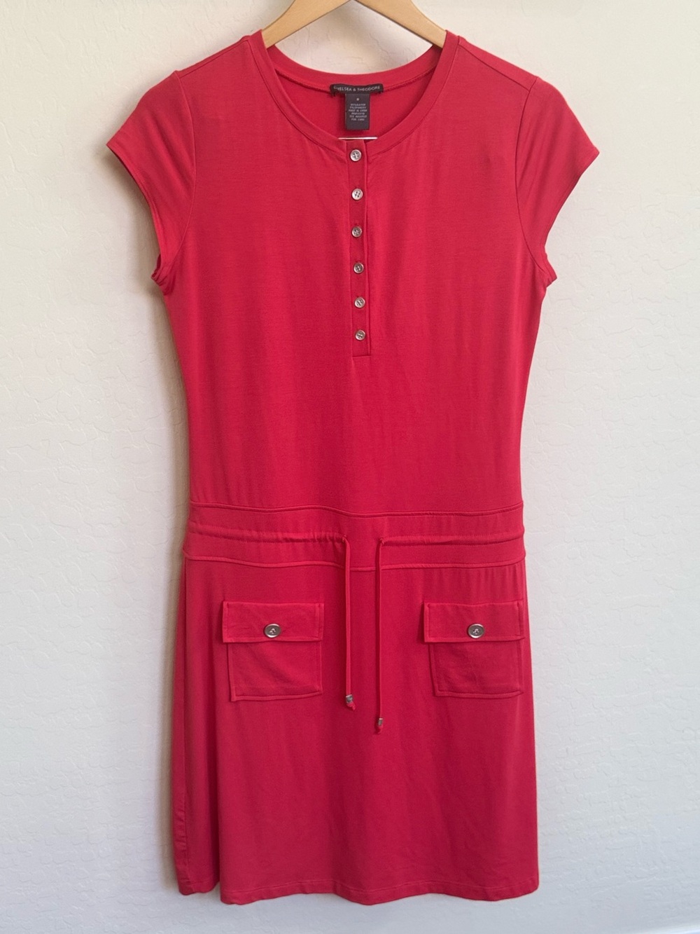 Chelsea & Theodore Coral Red Henley Short Sleeve Drop Waist Shirt Dress 8 NWOT
